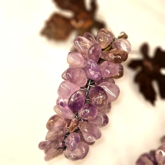 Vintage polished amethyst grape and leaf set of 2 - Picture 7 of 12